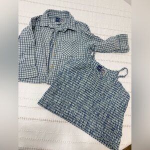 Little Angel Blue Checkered Button Down Shirt and Top Set